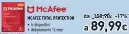 Unieuro McAfee total protection offerta