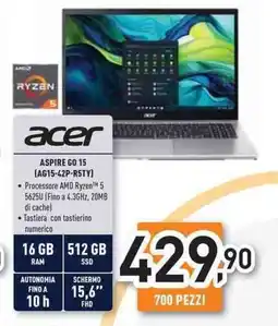 Unieuro acer ASPIRE GO 15 (AG15-42P-R5TY) offerta