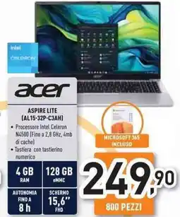 Unieuro acer ASPIRE LITE (AL15-32P-C3AH) offerta