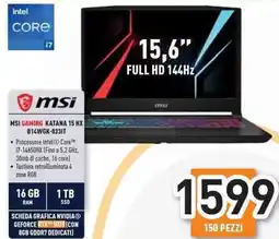 Unieuro Msi gaming katana 15 HX B14WGK-0331T offerta