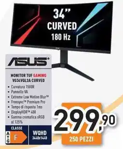 Unieuro Asus monitor tuf gaming VG34VQL3A CURVED offerta