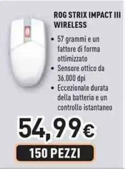 Unieuro Asus Rog strix impact III wireless offerta