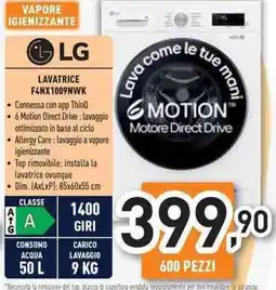 Unieuro LG Lavatrice F4NX1009NWK offerta