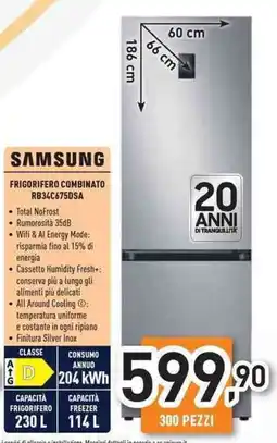 Unieuro Samsung frigorifero combinato RB34C675DSA offerta