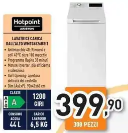 Unieuro Hotpoint lavatrice carica dall'alto WMTG6526BSIT offerta