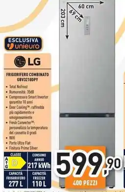 Unieuro LG frigorifero combinato rigorifero combinato GBV3210DPY offerta