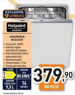 Unieuro Hotpoint lavastoviglie HIC3C33CW offerta