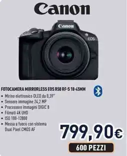 Unieuro Canon fotocamera mirrorless EOS R50 RF-S 18-45MM offerta
