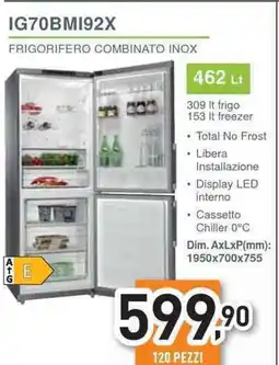 Unieuro Ignis frigorifero combinato inox offerta