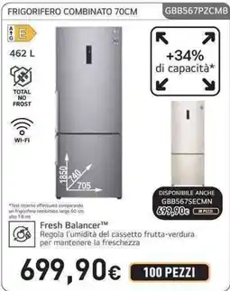 Unieuro LG frigorifero combinato 70cm offerta