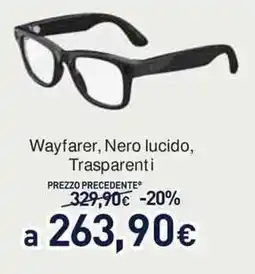 Unieuro Ray-Ban wayfarer, Nero lucido, Trasparenti offerta