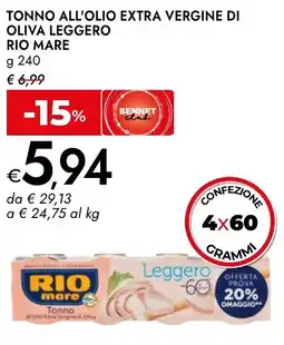 Bennet Rio mare tonno all'olio extra vergine di oliva leggero offerta