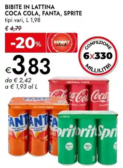 Bennet Coca cola, fanta, sprite bibite in lattina offerta