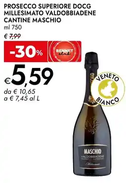 Bennet Bennet prosecco superiore docg millesimato valdobbiadene cantine maschio offerta