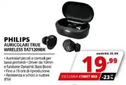 Comet PHILIPS AURICOLARI TRUE WIRELESS TAT1209BK offerta