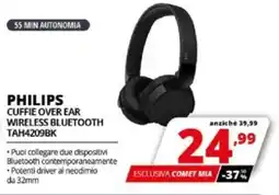Comet PHILIPS CUFFIE OVER EAR WIRELESS BLUETOOTH TAH4209BK offerta