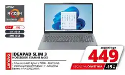 Comet Lenovo IDEAPAD SLIM 3 NOTEBOOK 15AMN8 NGIX offerta