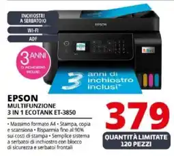 Comet EPSON MULTIFUNZIONE 3 IN 1 ECOTANK ET-3850 offerta