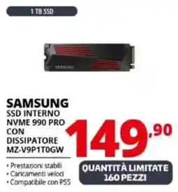 Comet SAMSUNG SSD INTERNO NVME 990 PRO CON DISSIPATORE MZ-V9P1T0GW offerta