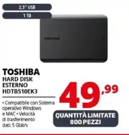 Comet TOSHIBA HARD DISK ESTERNO HDTB510EK3 offerta
