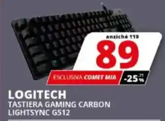 Comet LOGITECH TASTIERA GAMING CARBON LIGHTSYNC G512 offerta