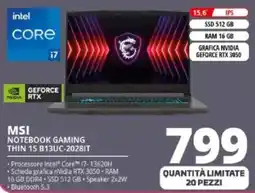 Comet MSI NOTEBOOK GAMING THIN 15 B13UC-2028IT offerta