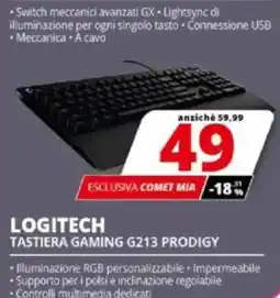 Comet LOGITECH TASTIERA GAMING G213 PRODIGY offerta