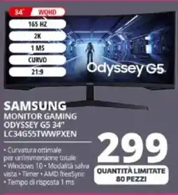 Comet SAMSUNG MONITOR GAMING ODYSSEY G5 34″ LC34G55TWWPXEN offerta