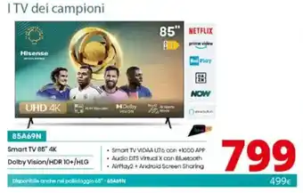 Comet HISENSE Smart TV 85" 4K Dolby Vision/HDR 10+/HLG offerta