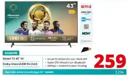 Hisense Smart TV 43" 4K Dolby Vision/HDR 10+/HLG