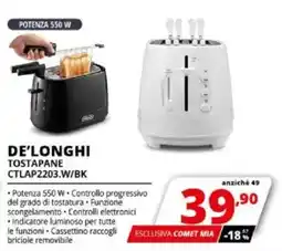 Comet DE'LONGHI TOSTAPANE CTLAP2203.W/BK offerta