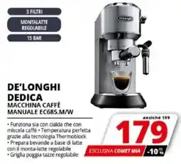 Comet DE'LONGHI DEDICA MACCHINA CAFFÈ MANUALE EC685.M/W offerta