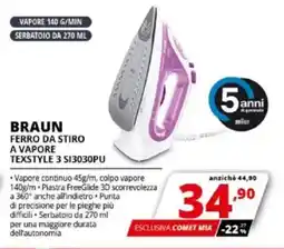 Comet BRAUN FERRO DA STIRO A VAPORE TEXSTYLE 3 SI3030PU offerta