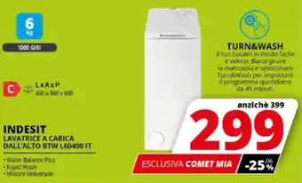 Comet INDESIT LAVATRICE A CARICA DALL'ALTO BTW L60400 IT offerta