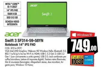 Vobis Swift 3 sf314-59-58yn lpddr4x-sdram computer portatile 35,6 cm (14") 1920 x 1080 pixel intel® core™ i5 di undicesima generazi offerta