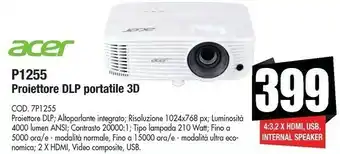 Essential p1255 videoproiettore proiettore da soffitto 4000 ansi lumen dlp xga (1024x768) bianco