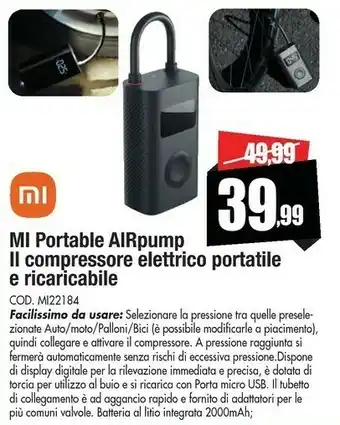 Vobis Mi portable airpump il compressore elettrico portatile e ricaricabile offerta