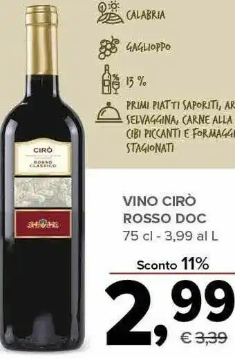 Todis Vino ciro rosso doc offerta