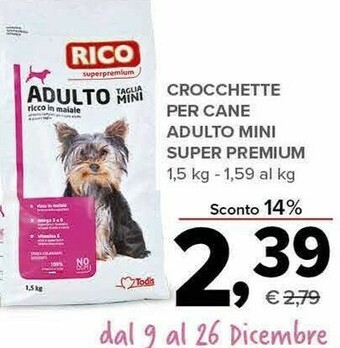 Todis Crocchette per cane adulto mini super premium offerta