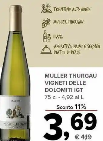 Todis Muller thurgau vigneti delle dolomiti igt offerta
