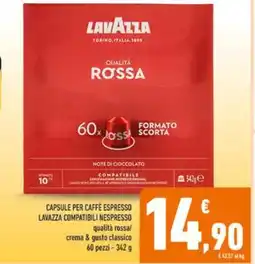 Conad Capsule per caffè espresso lavazza compatibili nespresso qualità rossa/ crema & gusto classico 60 pezzi offerta