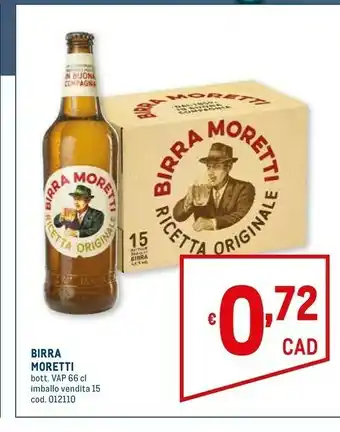 Metro Birra moretti - birra moretti 660 g(ml) offerta