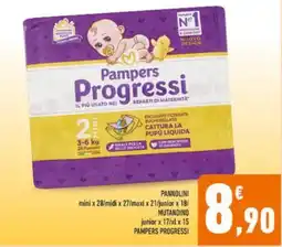 Conad Pampers progressi pannolini mini x 28/midi x 27/maxi x 21/junior x 18/ mutandino junior x 17/xl x 15 offerta