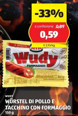 ALDI Wudy würstel di pollo e tacchino con formaggio offerta