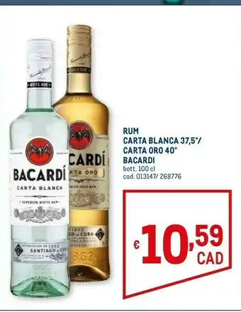 Metro Rum carta blanca offerta