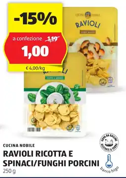 ALDI Cucina nobile ravioli ricotta e spinaci/funghi porcini offerta
