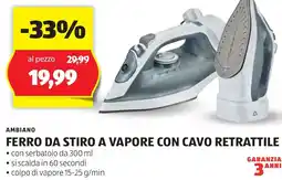 ALDI Ambiano ferro da stiro a vapore con cavo retrattile offerta