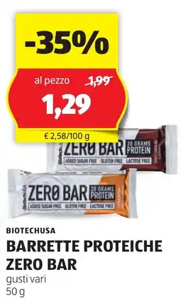 ALDI Biotechusa barrette proteiche zero bar offerta