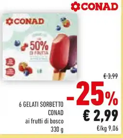 Conad Conad 6 gelati sorbetto ai frutti di bosco offerta
