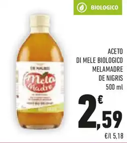 Conad De nigris aceto di mele biologico melamadre offerta